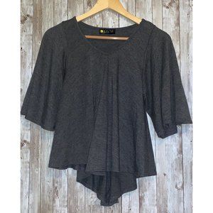 Women's Luna Tiks Gray Shirt Top Size Small High / Low Hem Pleated Lagenlook